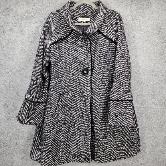 Hawke & Co Women's Size 14 Black White Herringbone Wool Blend Snap Jacket Coat - Picture 7 of 13
